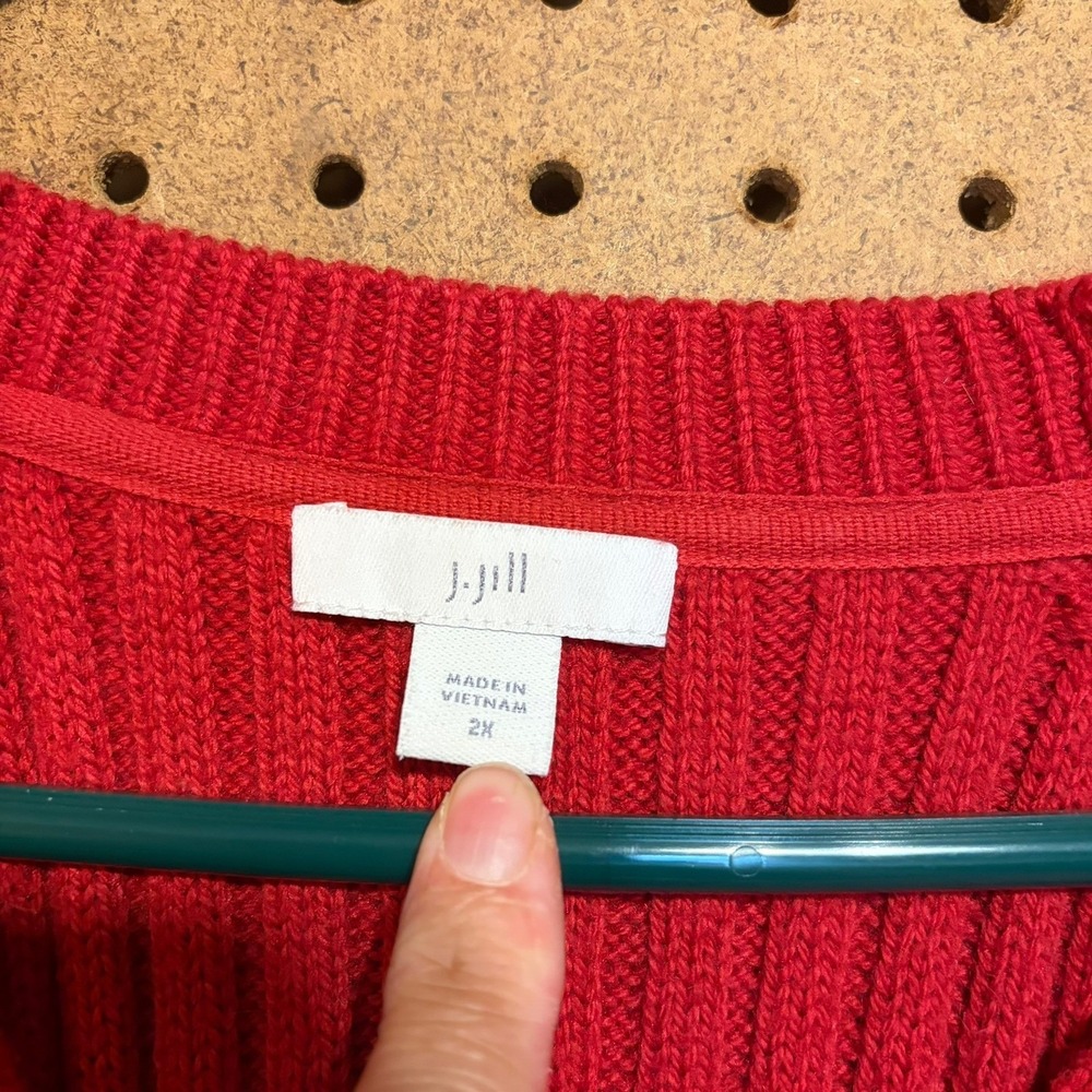 J. Jill Sweater 2X Red Cable Knit Ribbed Crew Neck Raglan Plus Size Pullover - Picture 4 of 7